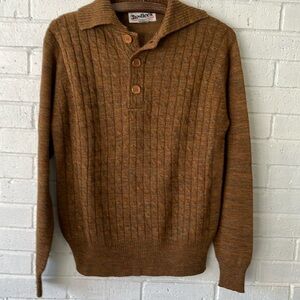 Bradlees Men’s Sweater L Cable Knit 90s Long Sleeve Shawl Collar Wooden Buttons